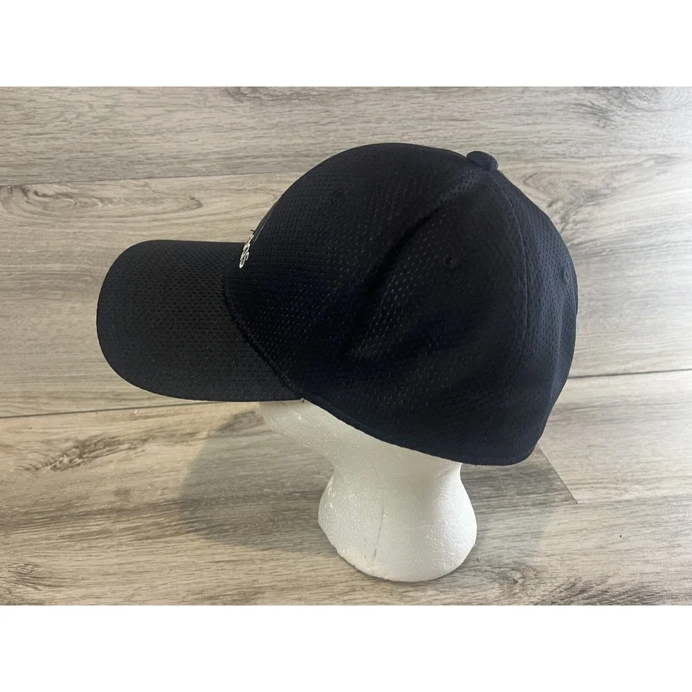 Adidas Black Cap‎ Golf Hat 3-Stripe Spell-Out Logo A-Flex Size L/XL